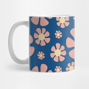 Pink Flowers on a Blue Background Mug